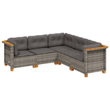 5 Piece Garden Sofa Set with Cushions Grey Poly Rattan - Front View