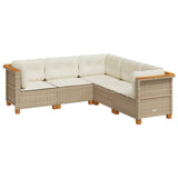 5 Piece Garden Sofa Set with Cushions Beige Poly Rattan - Front View