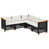 5 Piece Garden Sofa Set with Cushions Black Poly Rattan - Front View
