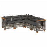 5 Piece Garden Sofa Set with Cushions Grey Poly Rattan - Front View