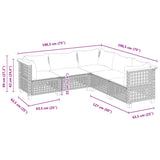 5 Piece Garden Sofa Set with Cushions Grey Poly Rattan