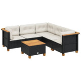 6 Piece Garden Sofa Set with Cushions Black Poly Rattan