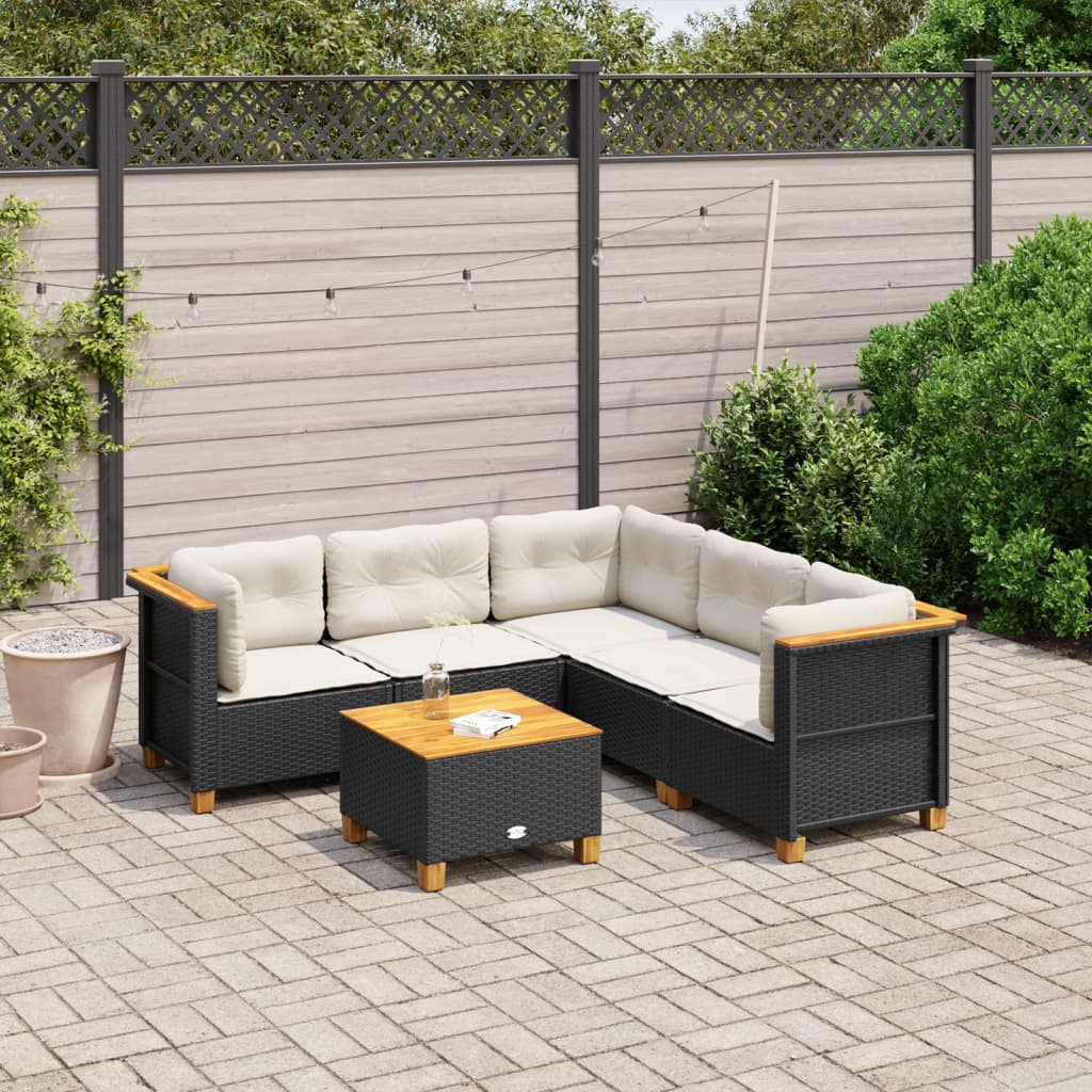 6 Piece Garden Sofa Set with Cushions Black Poly Rattan