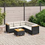 6 Piece Garden Sofa Set with Cushions Black Poly Rattan