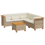 6 Piece Garden Sofa Set with Cushions Beige Poly Rattan - Front View
