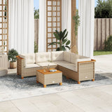 6 Piece Garden Sofa Set with Cushions Beige Poly Rattan