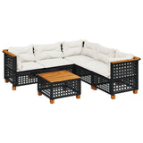 6 Piece Garden Sofa Set with Cushions Black Poly Rattan - Front View