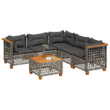 6 Piece Garden Sofa Set with Cushions Grey Poly Rattan - Front View