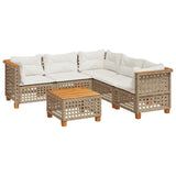 6 Piece Garden Sofa Set with Cushions Beige Poly Rattan - Front View