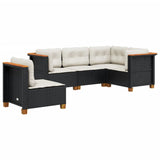 5 Piece Garden Sofa Set with Cushions Black Poly Rattan