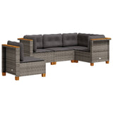 5 Piece Garden Sofa Set with Cushions Grey Poly Rattan