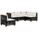 5 Piece Garden Sofa Set with Cushions Black Poly Rattan - Front View