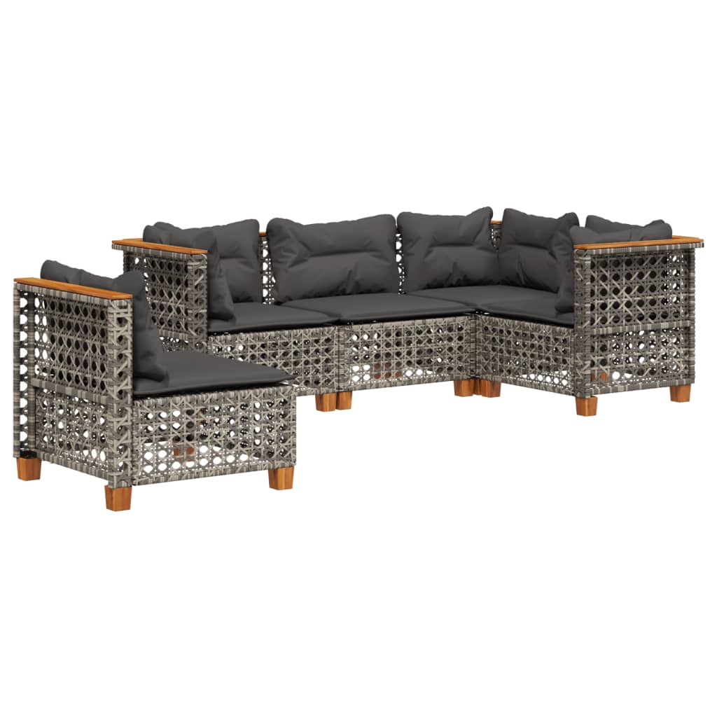 5 Piece Garden Sofa Set with Cushions Grey Poly Rattan