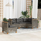5 Piece Garden Sofa Set with Cushions Grey Poly Rattan