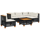 6 Piece Garden Sofa Set with Cushions Black Poly Rattan - Front View