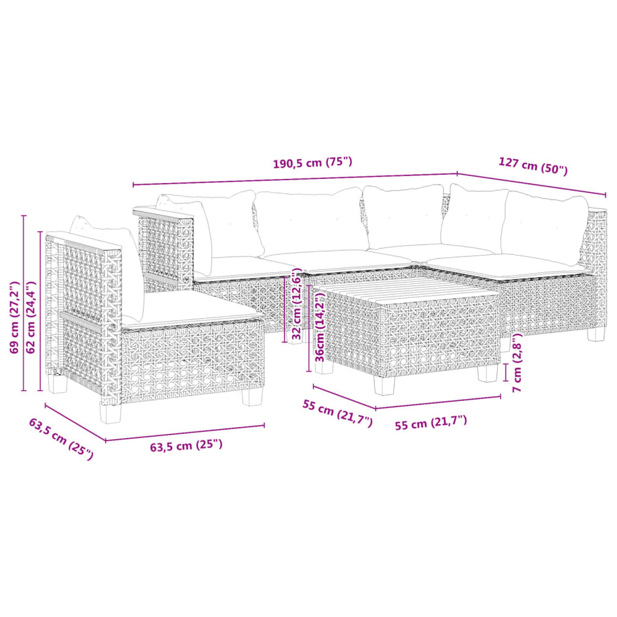 6 Piece Garden Sofa Set with Cushions Black Poly Rattan