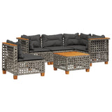 6 Piece Garden Sofa Set with Cushions Grey Poly Rattan - Front View