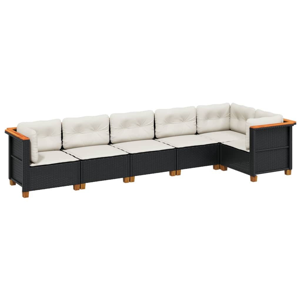 6 Piece Garden Sofa Set with Cushions Black Poly Rattan