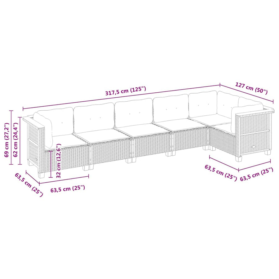 6 Piece Garden Sofa Set with Cushions Black Poly Rattan
