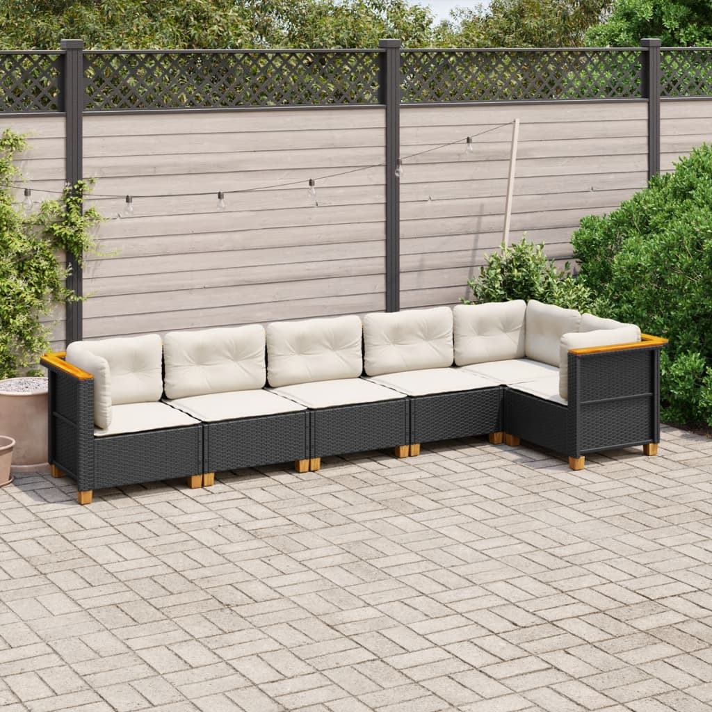 6 Piece Garden Sofa Set with Cushions Black Poly Rattan