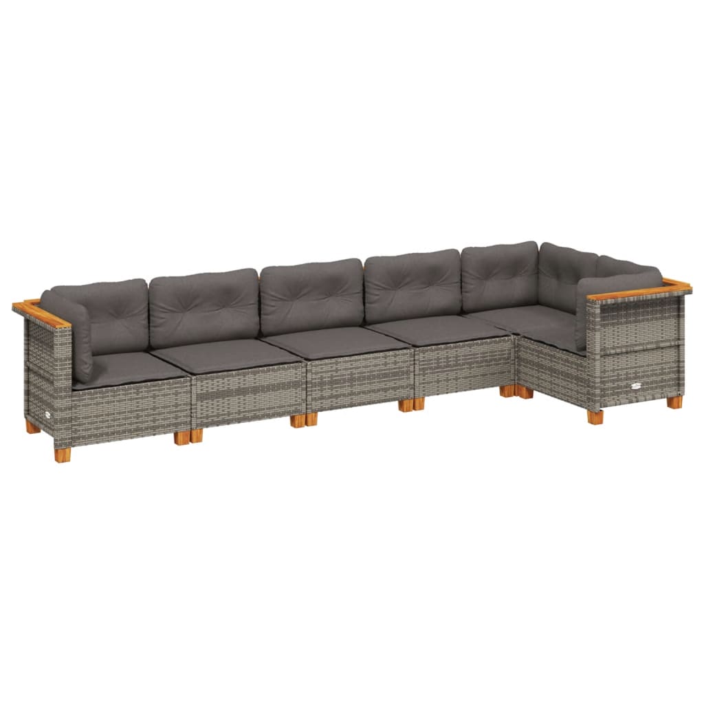 6 Piece Garden Sofa Set with Cushions Grey Poly Rattan
