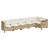 6 Piece Garden Sofa Set with Cushions Beige Poly Rattan - Front View