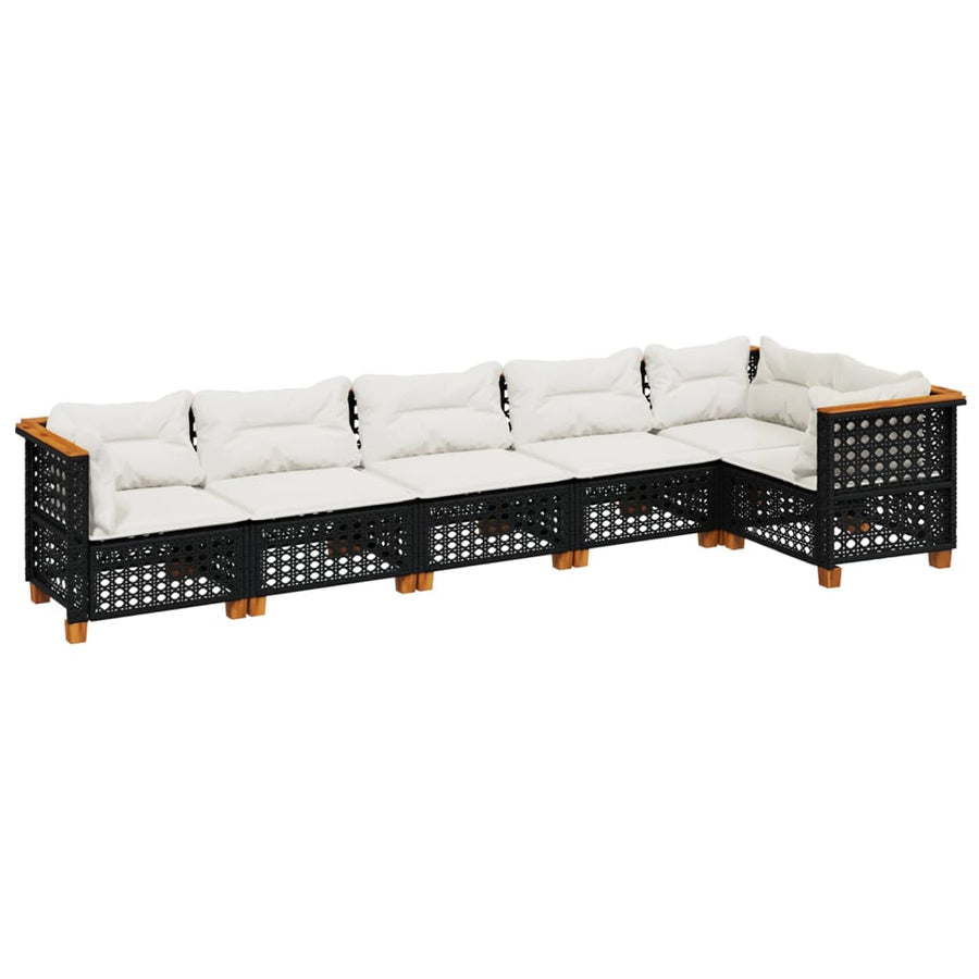 6 Piece Garden Sofa Set with Cushions Black Poly Rattan