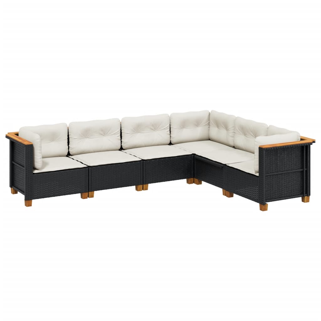 6 Piece Garden Sofa Set with Cushions Black Poly Rattan
