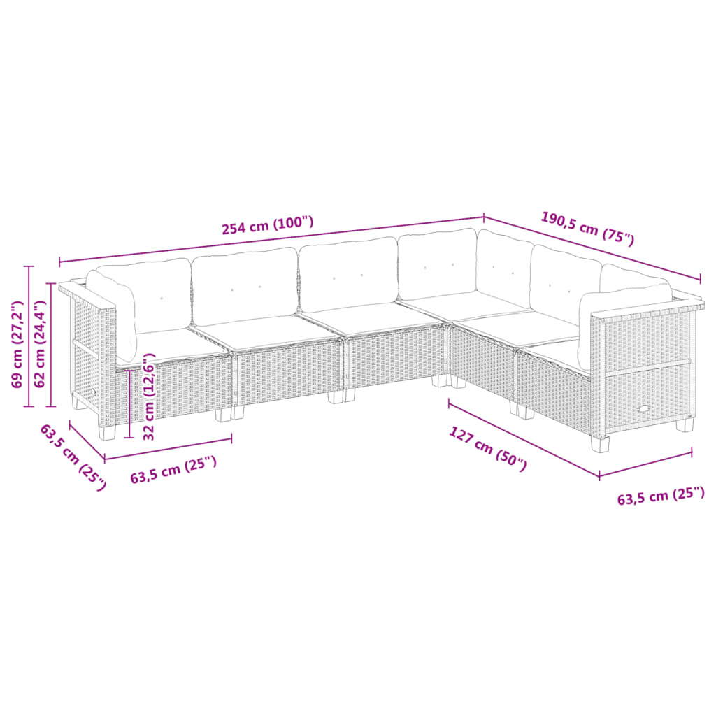 6 Piece Garden Sofa Set with Cushions Black Poly Rattan