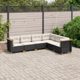 6 Piece Garden Sofa Set with Cushions Black Poly Rattan