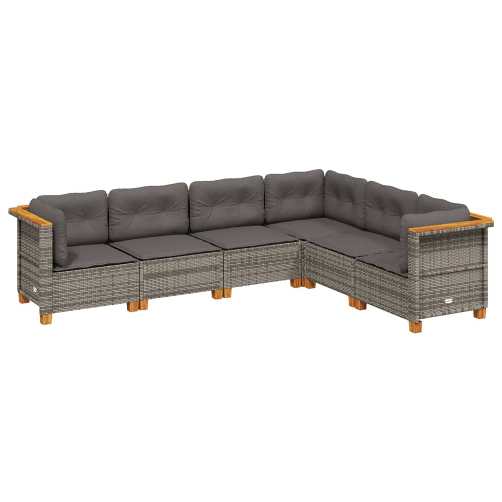 6 Piece Garden Sofa Set with Cushions Grey Poly Rattan