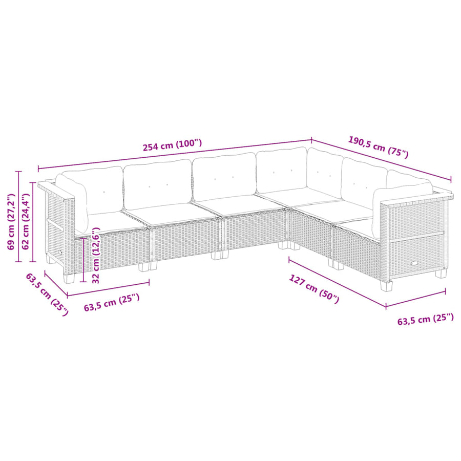 6 Piece Garden Sofa Set with Cushions Grey Poly Rattan