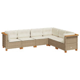 6 Piece Garden Sofa Set with Cushions Beige Poly Rattan - Front View