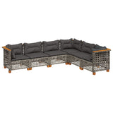 6 Piece Garden Sofa Set with Cushions Grey Poly Rattan - Front View