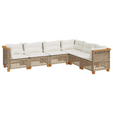6 Piece Garden Sofa Set with Cushions Beige Poly Rattan - Front View