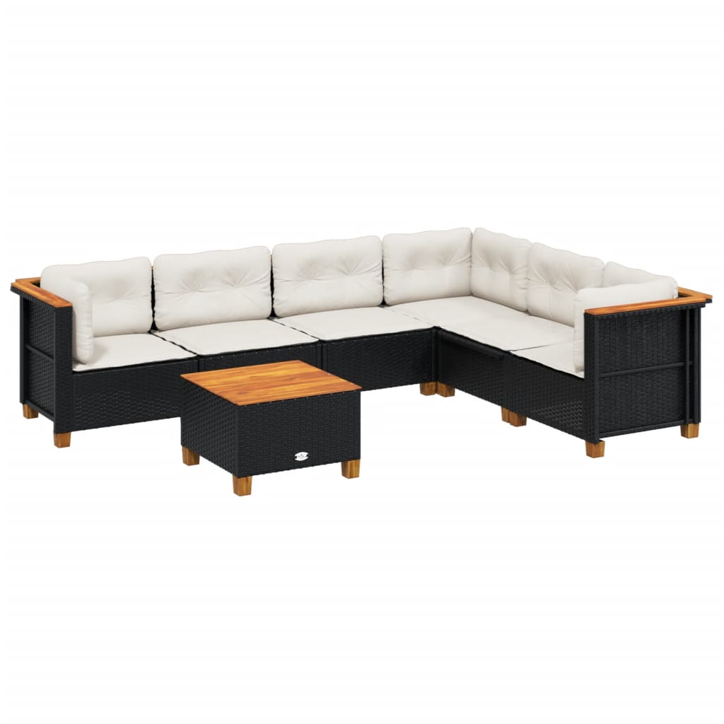 7 Piece Garden Sofa Set with Cushions Black Poly Rattan