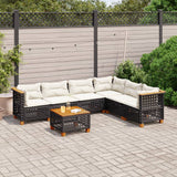 7 Piece Garden Sofa Set with Cushions Black Poly Rattan