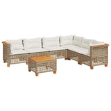 7 Piece Garden Sofa Set with Cushions Beige Poly Rattan - Front View