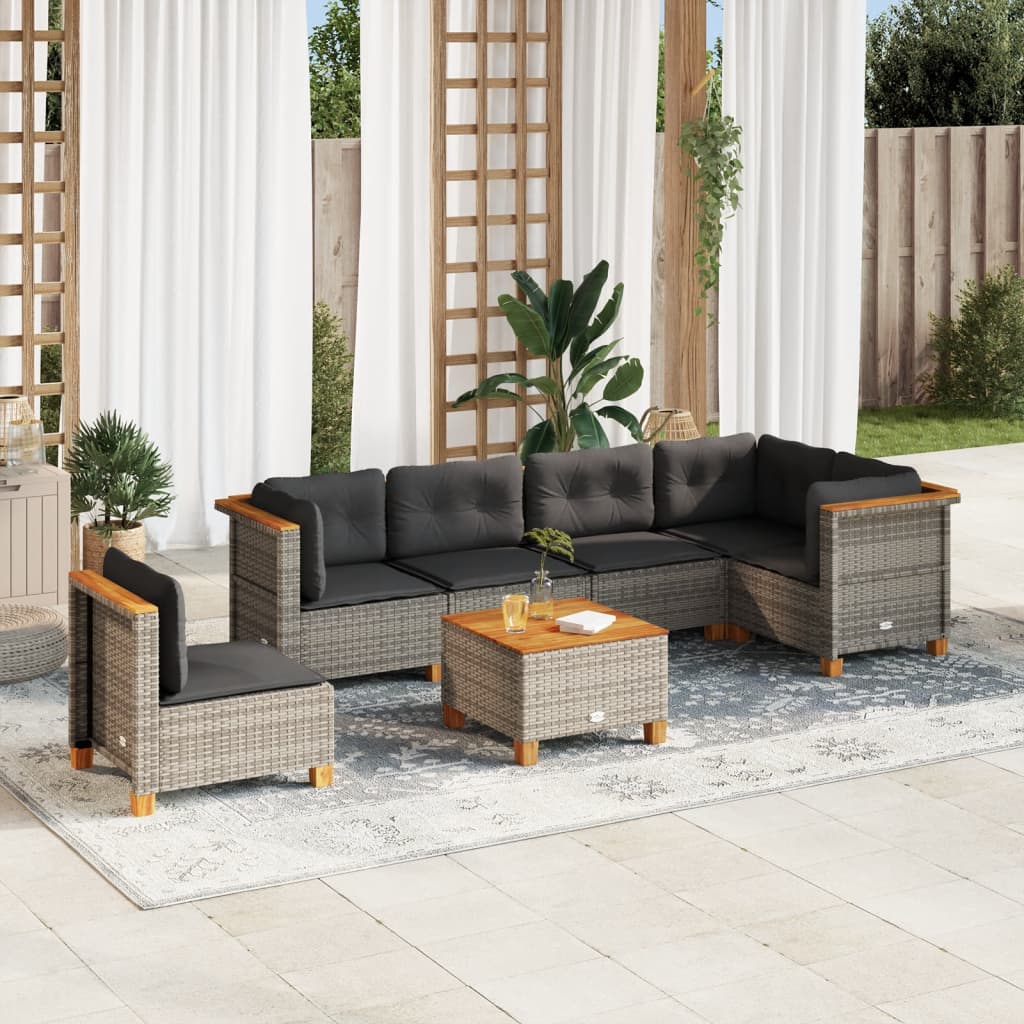 7 Piece Garden Sofa Set with Cushions Grey Poly Rattan