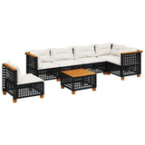 7 Piece Garden Sofa Set with Cushions Black Poly Rattan - Front View
