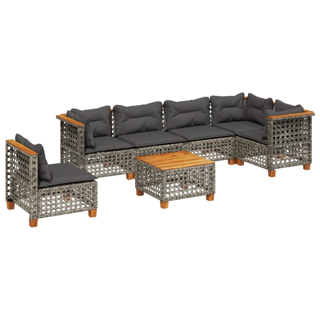7 Piece Garden Sofa Set with Cushions Grey Poly Rattan