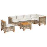 7 Piece Garden Sofa Set with Cushions Beige Poly Rattan - Front View