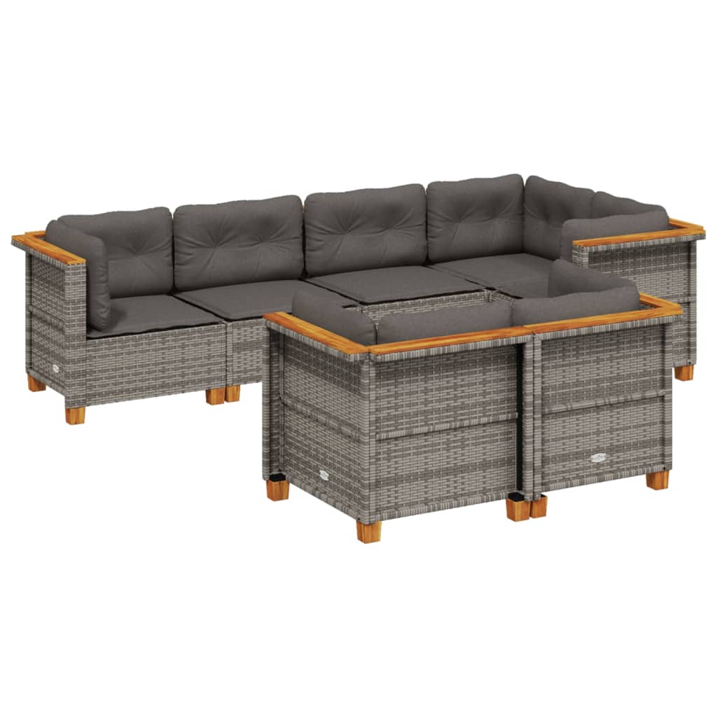 7 Piece Garden Sofa Set with Cushions Grey Poly Rattan