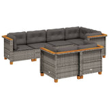 7 Piece Garden Sofa Set with Cushions Grey Poly Rattan