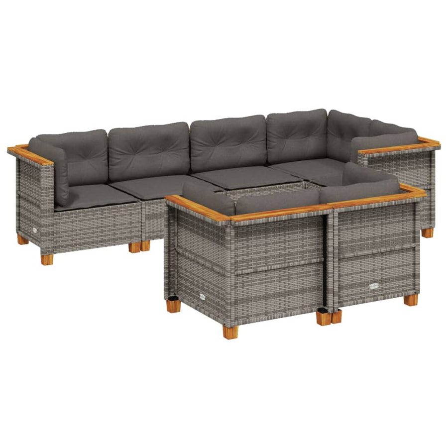 7 Piece Garden Sofa Set with Cushions Grey Poly Rattan