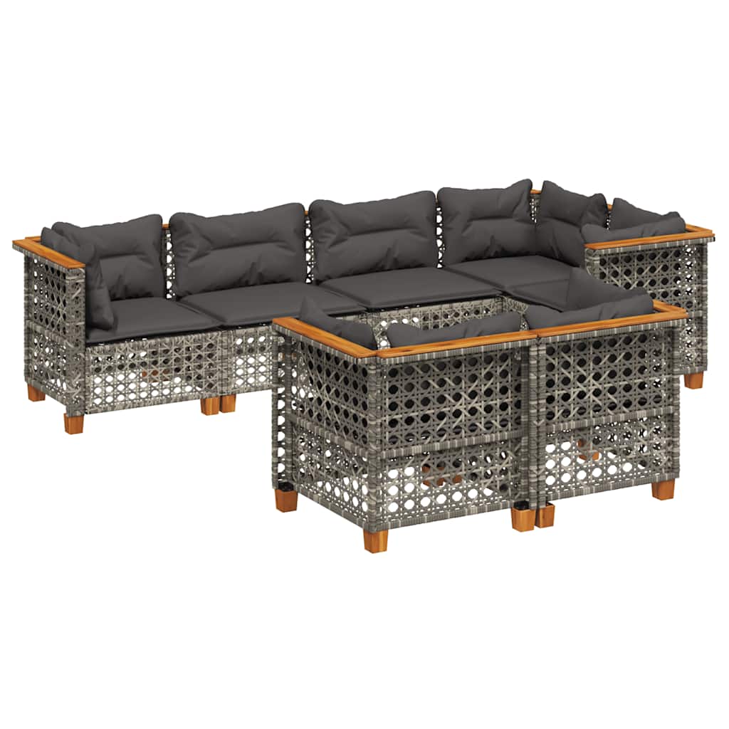 7 Piece Garden Sofa Set with Cushions Grey Poly Rattan