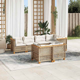 7 Piece Garden Sofa Set with Cushions Beige Poly Rattan