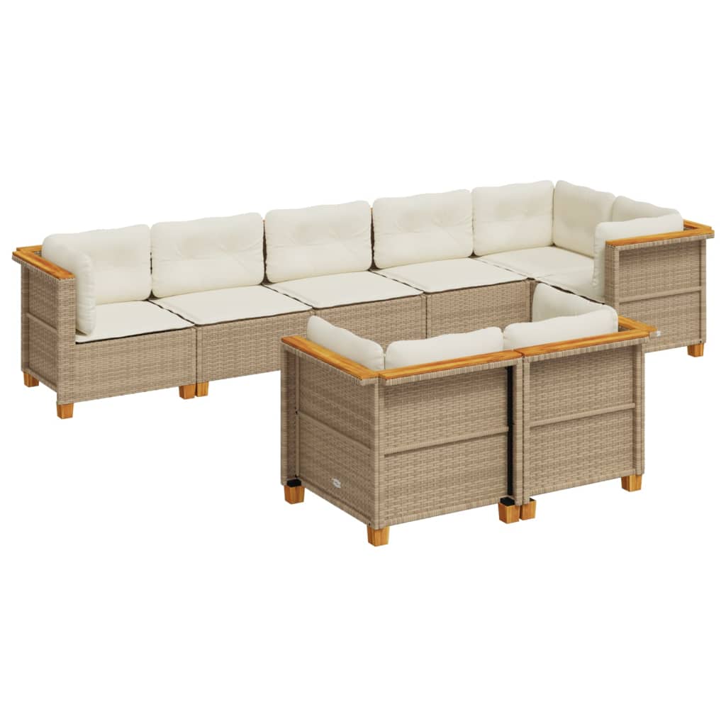 8 Piece Garden Sofa Set with Cushions Beige Poly Rattan