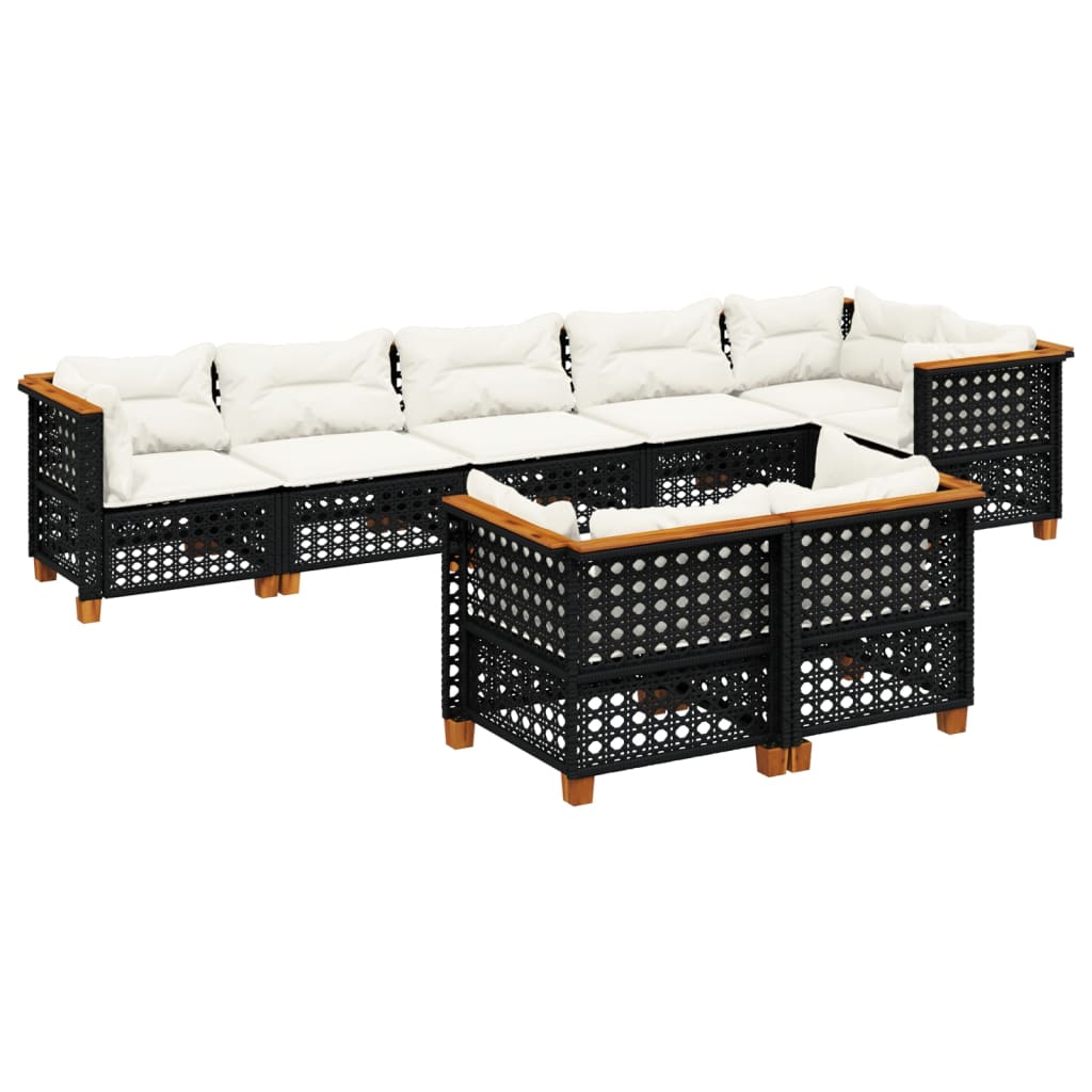 8 Piece Garden Sofa Set with Cushions Black Poly Rattan