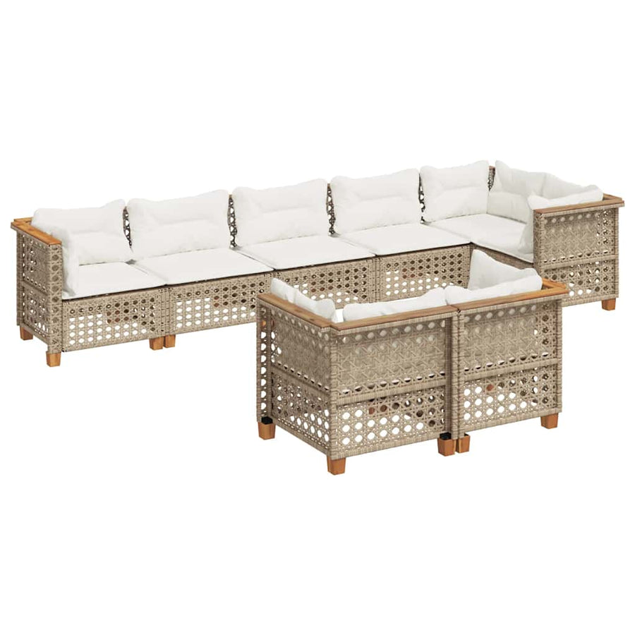8 Piece Garden Sofa Set with Cushions Beige Poly Rattan